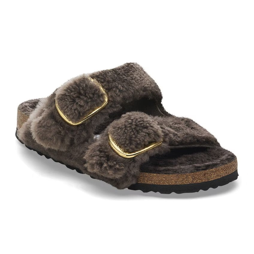 Birkenstock ARIZONA BIG BUCKLE Shearling 1028559 Concrete Gray | Teddy Largeur Étroite - Boutique du Cordonnier