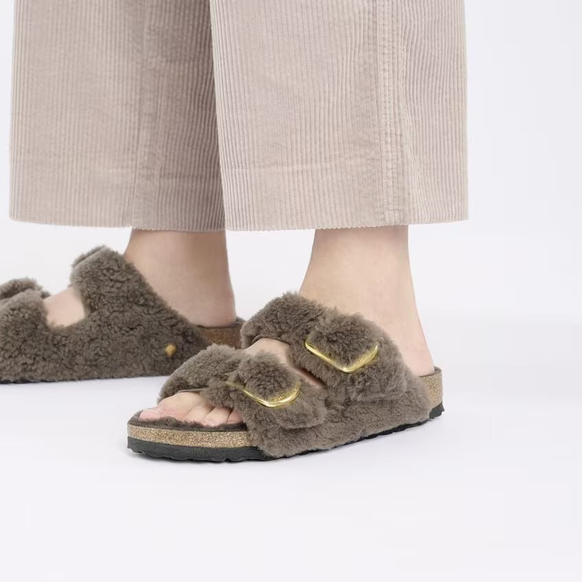 Birkenstock ARIZONA BIG BUCKLE Shearling 1028559 Concrete Gray | Teddy Largeur Étroite - Boutique du Cordonnier