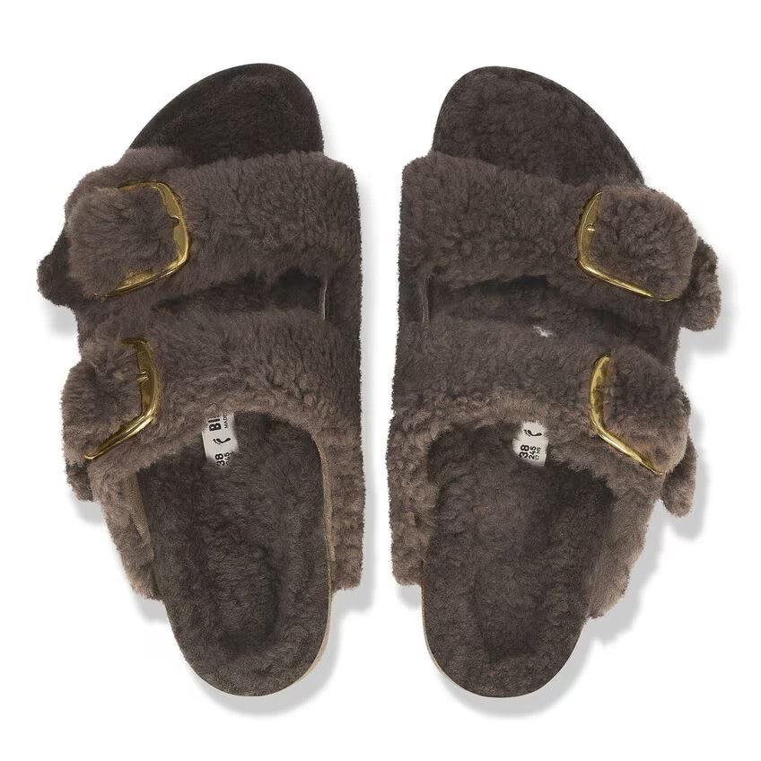 Birkenstock ARIZONA BIG BUCKLE Shearling 1028559 Concrete Gray | Teddy Largeur Étroite - Boutique du Cordonnier