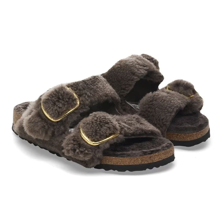 Birkenstock ARIZONA BIG BUCKLE Shearling 1028559 Concrete Gray | Teddy Largeur Étroite - Boutique du Cordonnier