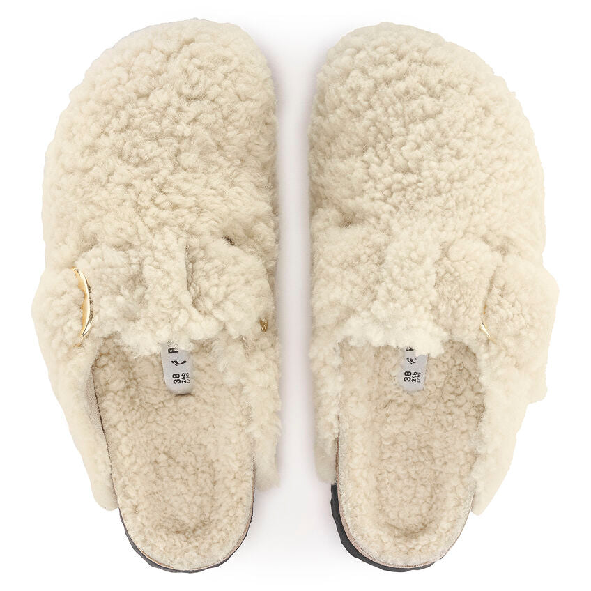 Birkenstock BOSTON BIG BUCKLE Shearling 1025664 Eggshell | Teddy Largeur Étroite - Boutique du Cordonnier