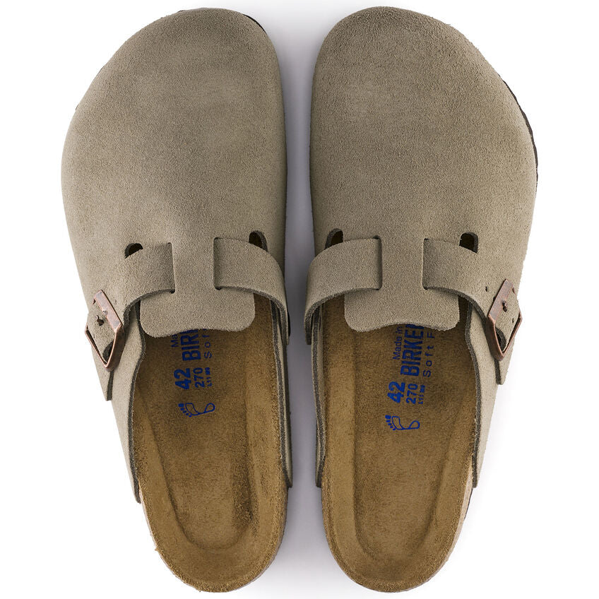 Birkenstock BOSTON SOFT 560773 Taupe | Suède Largeur Étroite - Boutique du Cordonnier