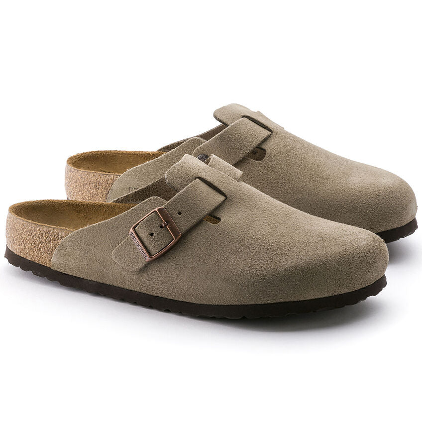 Birkenstock BOSTON SOFT 560773 Taupe | Suède Largeur Étroite - Boutique du Cordonnier