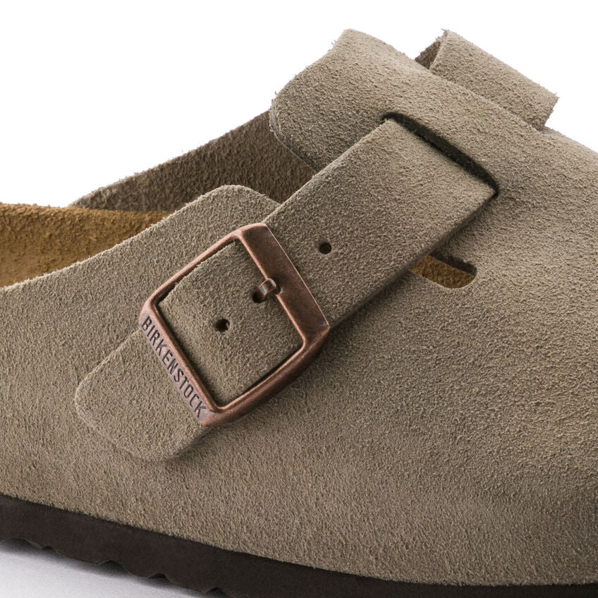 Birkenstock BOSTON SOFT 560773 Taupe | Suède Largeur Étroite - Boutique du Cordonnier