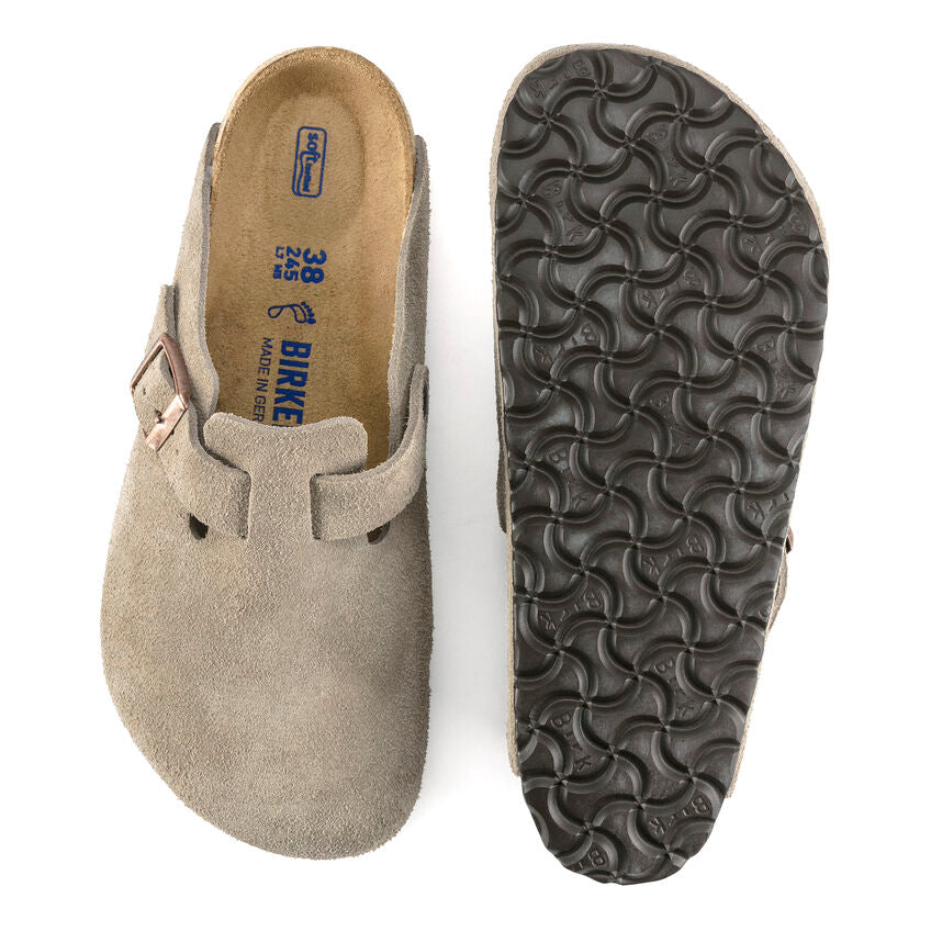 Birkenstock BOSTON SOFT 560773 Taupe | Suède Largeur Étroite - Boutique du Cordonnier