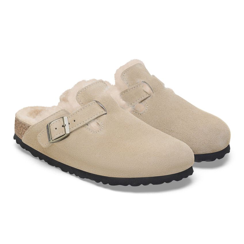 Birkenstock BOSTON Shearling 1028299 Taupe | Suède/Shearling Largeur Étroite - Boutique du Cordonnier