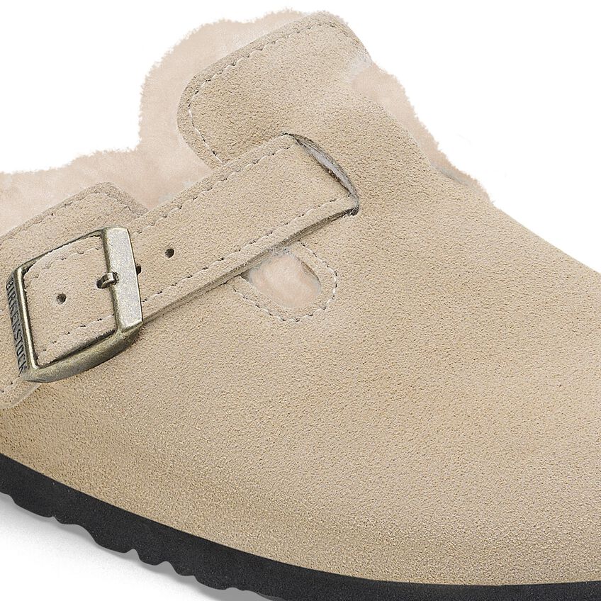 Birkenstock BOSTON Shearling 1028299 Taupe | Suède/Shearling Largeur Étroite - Boutique du Cordonnier