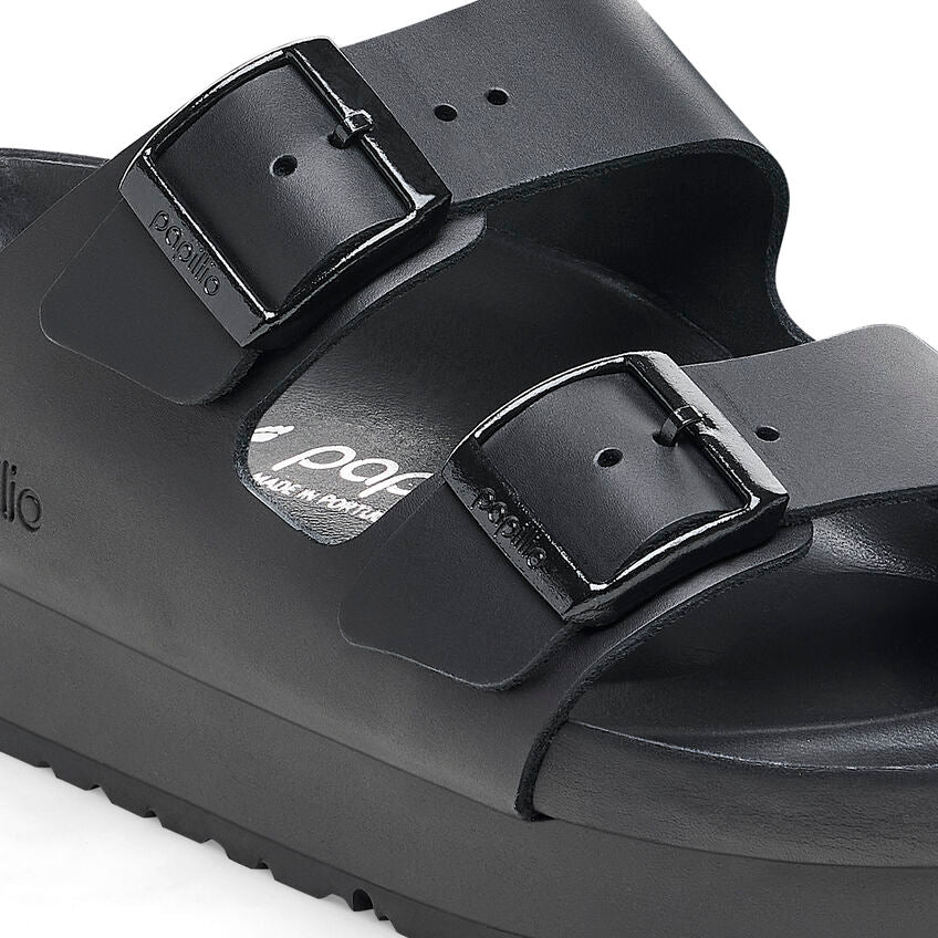 Birkenstock Papillio ARIZONA FLEX PLATFORM 1026918 Noir | Cuir Exquisite Largeur Étroite - Boutique du Cordonnier