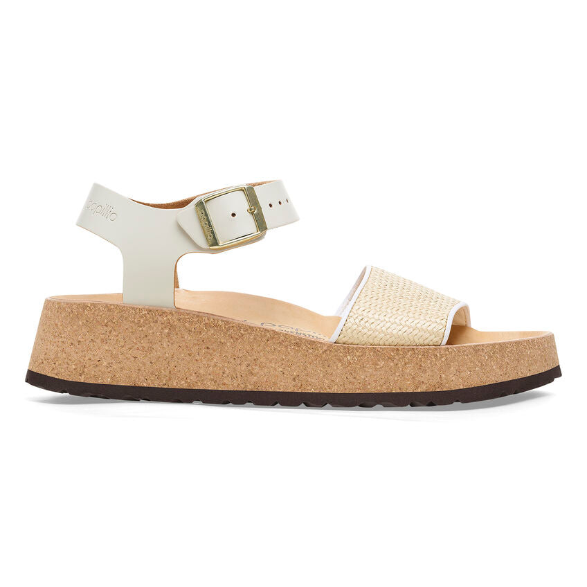 Birkenstock Papillio GLENDA 1026921 Blanc/Naturel | Cuir Largeur Étroite - Boutique du Cordonnier