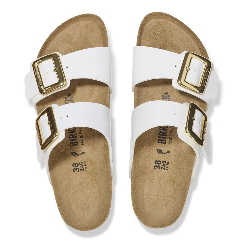 Birkenstock Sydney Luxe Buckle 1029438 White Patent | Birko-Flor Largeur Étroite - Boutique du Cordonnier